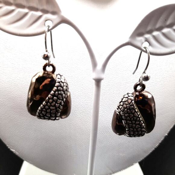 Chico's Bronze Silver Pendant Necklace Drop Earrings Set, Three Gold Cords, 20" - Picture 5 of 12